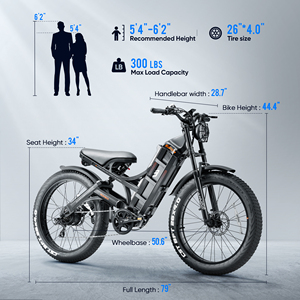 Vélo Eahora Romeo Pro pour adultes, moteur 1200W, batterie lithium amovible 48V 60Ah, pneus larges 26"x4", capteur intelligent, jusqu'à 34MPH - Product Image 4