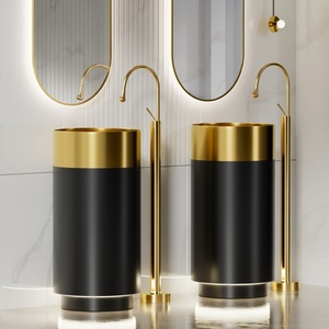 Évier de lavabo à colonne monté au sol en acier inoxydable SUS304 de haute qualité avec égouttoir pop-up pour salles de bain d'appartement, bar, hôtel - Product Image 4