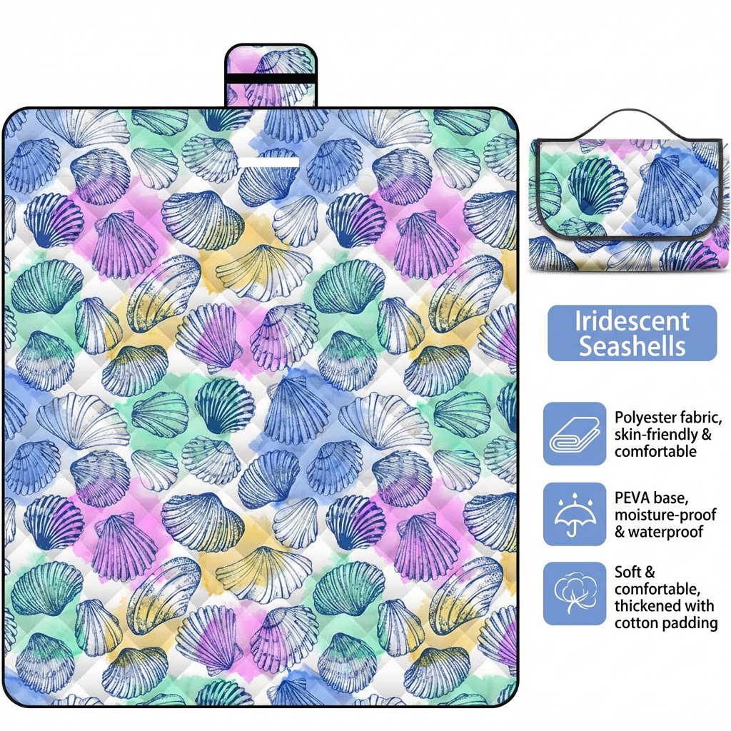 Tapis de pique-nique à ultrasons coquillage irisé
