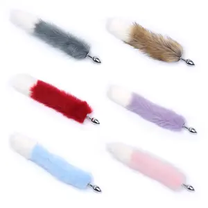 Paslanmaz çelik yapay hayvan iki renkli kuyruk anal plug seks oyuncakları