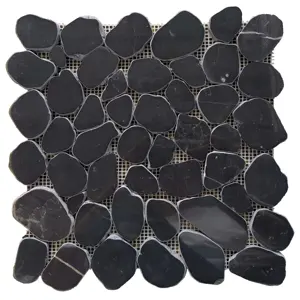 Mosaik batu kerikil hitam jatuh buatan tangan marmer Cobble tidak beraturan ubin mosaik rusak untuk lantai - Product Image 1