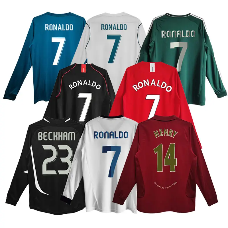 Camiseta de fútbol de manga larga clásica Retro de secado rápido Vintage Ronaldo 7 # camiseta uniforme de fútbol Top en blanco nombre del equipo número estilo
