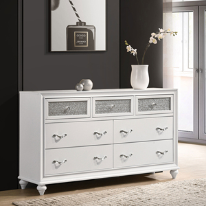 Modern White Solid Wood 7-Drawers Dresser with Lighted Mirror Luxury Bedroom Furniture - Product Image 1