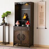 Table d'autel de méditation avec éclairage LED, armoire de rangement multifonctionnelle et tiroir, autel domestique pour la prière et le Pooja Mandir