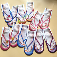 Chaussettes de cheville fantaisie fines et décontractées à motif de tongs factices amusantes, imprimées numériquement en 3D à effet d'illusion haute définition 2026