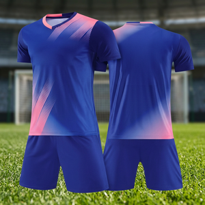 Ensemble de maillot de football pour homme, dégradé bleu rose, manches courtes, col en V, tissu respirant, vêtements de sport pour toutes les saisons, kit de football - Product Image 3