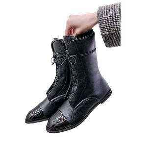 Pour Amazon commerce extérieur bottes de chevalier pour femmes nouveau baril court solide pour bottes Martin décontracté à lacets talon plat mince conception courte - Product Image 5