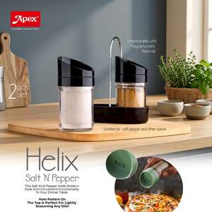 Ensemble de salières et poivrières Anax Helix avec support rotatif, en plastique noir, pour rangement d'épices sur table - Product Image 3