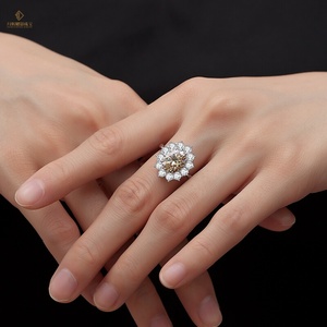 Luxury Moissanite Jewelry <strong>925</strong> <strong>Silver</strong> champagne Moissanite Oval <strong>Ring</strong> 3ct Flower Moissanite Jewelry Pass Diamond Tester - Product Image 1