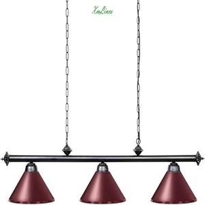 Lampe de <span class=keywords><strong>table</strong></span> de <span class=keywords><strong>billard</strong></span> Xmlinco avec interrupteur à chaîne sur <span class=keywords><strong>luminaire</strong></span> suspendu 3 lumières avec abat-jour rouge mat - Product Image 1
