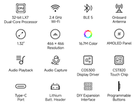 Papan Pengembangan Layar Sentuh AMOLED Bulat ESP32-S3 1,32 inci, 466*466 Piksel, Antarmuka QSPI, Mendukung Wi-Fi dan Bluetooth 5