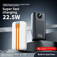 Batterie externe 20000mAh, charge super rapide 22.5W, PD20W, câble double intégré, charge 5 appareils simultanément, multiprise portable