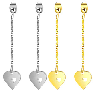 Heart-Shaped Hollow <b>Stud</b> Earrings 5Cm Long Stainless Steel Gold <b>Silver</b> Unisex Everyday Wear - Product Image 1