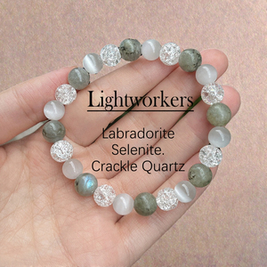 Go2boho Energie-Schutz Heilkristall Labradorit Selenit Crackle-Quarz Perlen Trendiges Lightworkers Armband Reiki Geschenk - Product Image 3