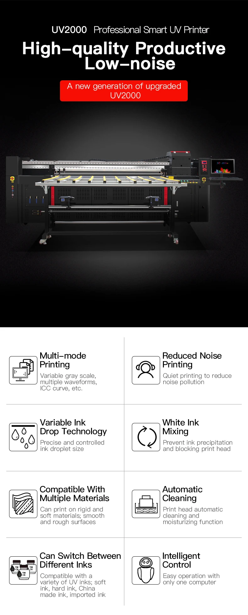 MT Large Format UV Hybrid Printer MT-UV 2000 for Glass Printing