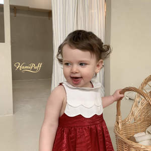Abito da festa rosso per bambina HamiPuff, abito senza maniche con colletto bianco a conchiglia. - Product Image 4