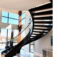 Escalier en arc de luxe intérieur, style flottant, avec rampe en verre, pour maison personnalisée