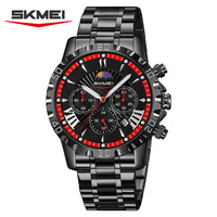 Montre à quartz multifonctionnelle de luxe pour homme, avec cadran en verre, aiguilles en acier inoxydable, six aiguilles, Skmei 9352, résistante à l'eau 3BAR