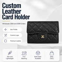 Portefeuille mini pliable classique en cuir matelassé noir, plusieurs emplacements pour cartes, accessoire de poche compact pour femme