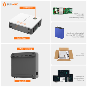 แบตเตอรี่ SunArk 48V 100Ah 200Ah LiFePO4 แบบติดผนัง ระบบกักเก็บพลังงานแสงอาทิตย์ 5kWh 10kWh สำหรับสำรองไฟบ้าน ระบบ ESS สำหรับที่อยู่อาศัย - Product Image 2