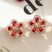 Aksesoris Wanita Mewah Sederhana untuk Musim Gugur dan Musim Dingin, Anting Stud Zirkon Kelopak Merah Muda, Perhiasan Telinga Mewah Ringan dan Unik