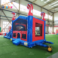 Toboggan aquatique gonflable commercial WINSUN, prêt à être expédié depuis l'entrepôt américain, avec drapeau américain, combo toboggan et piscine gonflables.