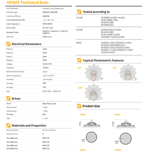 Điều chỉnh Chùm tia góc UFO dẫn ánh sáng bay cao 100W 150W 200W 300W 180lmw cho Nhà kho sử dụng nhà máy - Product Image 6