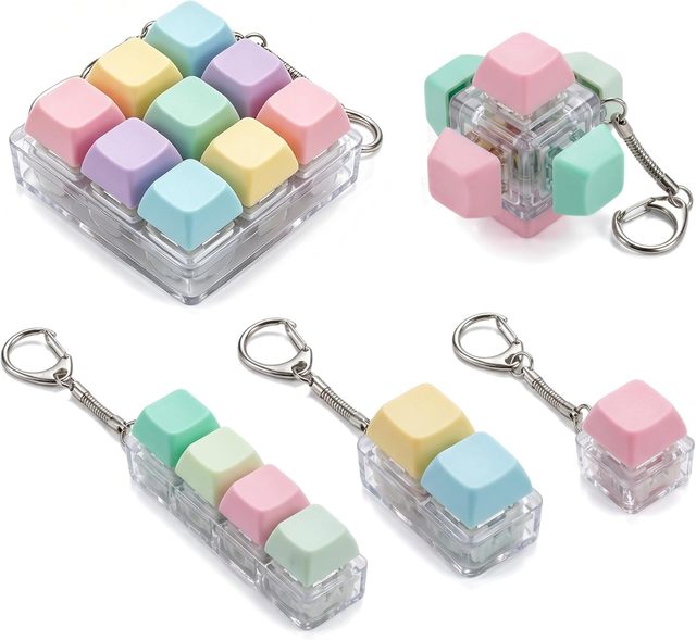 LED Light Mechanical Keycap Keychain Fidget Clicker Keyboard Keyring Stress Relief Decompression Toys Macaroon Various Color