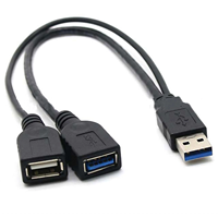 Konverter adaptor pengisi daya ekstensi USB 3.0 1 hingga 2 kabel data pria ke wanita