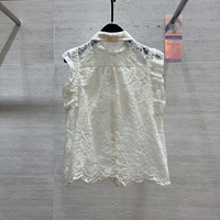 Vente en gros Nouvelle Blouse Coréenne Respirante Rétro Vintage Transparente en Dentelle Élégante Sans Manches pour Femme