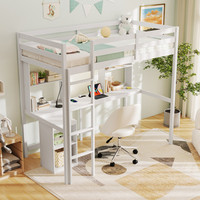 Lit superposé moderne en bois pour enfants Lit mezzanine avec lumière LED et bureau Aucune boîte à ressort nécessaire