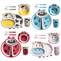 Ensemble de vaisselle pour enfants en fibre de bambou sans BPA, vaisselle en mélamine avec assiettes et bols, ensemble d'alimentation incassable pour tout-petits