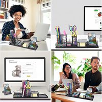 Organisateur de bureau multifonctionnel en fer noir, à un seul niveau, avec plateaux de rangement et porte-stylos/crayons réglable, design détachable, DIY
