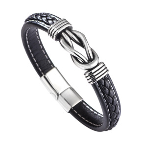 Men's Leather <b>Bracelet</b> Tibetan Silver <b>Infinity</b> Knot Braided Genuine Leather Gift Jewelry Fashion Bangle - Product Image 5