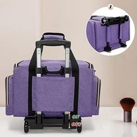 Grande trousse de maquillage personnalisée, trousse de toilette matelassée de voyage, ensemble de 3 pochettes amovibles, trousse de toilette avec trousse à pinceaux de maquillage, valise à roulettes pour le maquillage