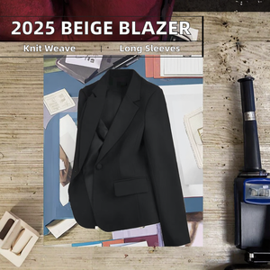 2025 automne hiver haute qualité décontracté petit costume veste Beige blanc à manches longues haut imprimé tricoté affaires <span class=keywords><strong>Blazer</strong></span> court - Product Image 3