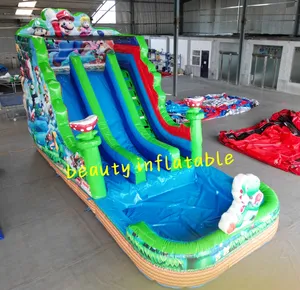 Commercial Waterslide Mario Theme Double Lane Inflatable Bouncer Jumping Castle Slide For Kids