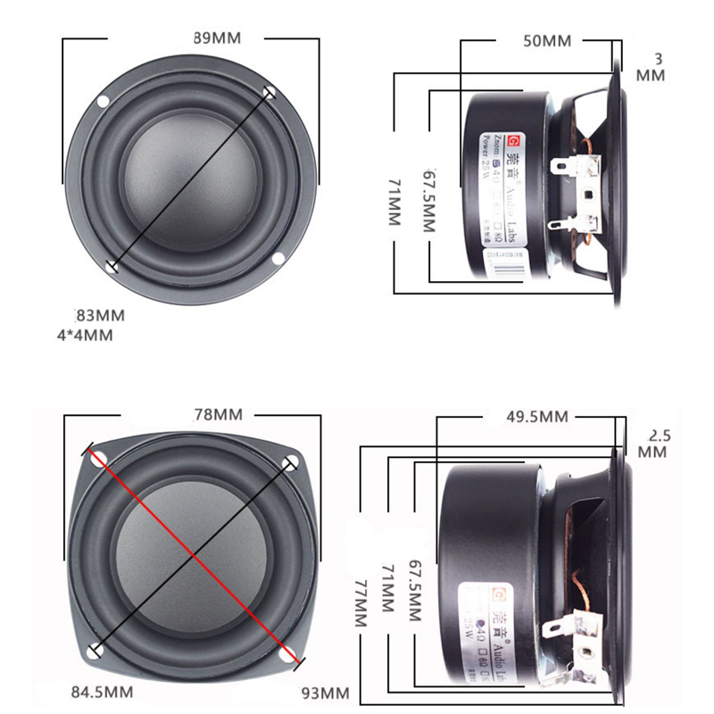 3 Inch 83mm 4 Ohm 20-40W Full Range Audio Speaker - Universal Woofer Loudspeaker