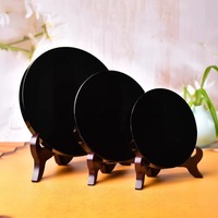 Miroir en obsidienne noire, plaque ronde en obsidienne naturelle, miroir Feng Shui avec support, décoration de bureau à domicile, artisanat