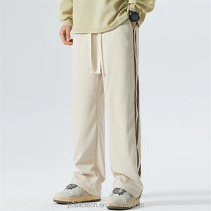 Custom Pants Sweatpants Manufacturer Men Contrast Tape Side Drawstring Waist Streetwear Casual Baggy Striped Wide <b>Leg</b> Pants - Product Image 4