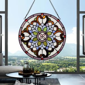 Panel Decorativo de Vidrio Estampado Hecho a Mano de 12 Pulgadas, Estilo Moderno Abstracto Azul, Estructura Sólida, Atrapasoles para Colgar en la Pared de la Sala de Estar - Product Image 4