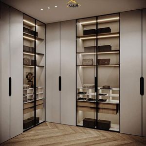 Armoire en verre pliable sur mesure de qualité supérieure |   Dressing de luxe pour chambre à coucher avec éclairage LED, étagères modulaires, tringles de suspension, respectueux de l'environnement - Product Image 3