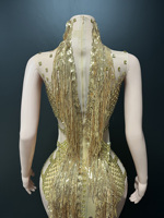 Robe de soirée chic Novance Y5633 de luxe pour femme, sans manches, mini, ornée de perles, scintillante, avec pompons