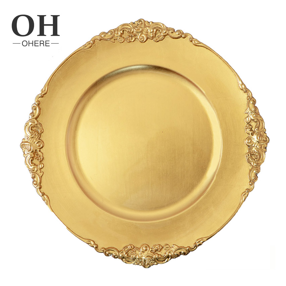 Оптовая продажа, дешевая Французская модель, пластиковая пластина, золотая пластина для зарядки для свадебных торжеств, европейская вечеринка, черная зарядная пластина для фруктов