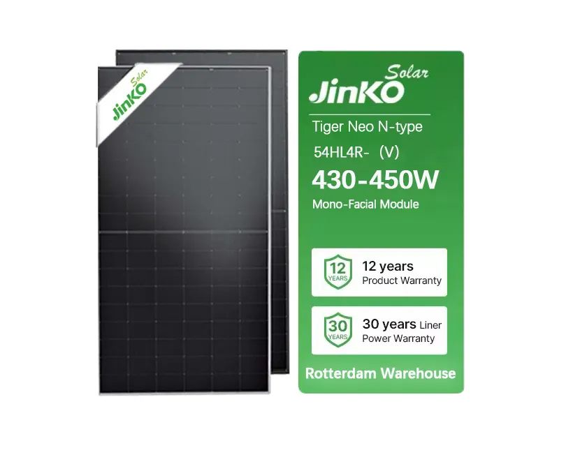 لوحات الطاقة الشمسية أحادية الوجه طراز Jinko Tiger Neo ذات الخلية التي تمتد حتى نص النهاية JKM430-450N-54HL4R من Jinko بسعر رخيص وتخفيضات كبيرة