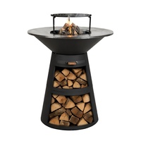 Brasero extérieur à structure KD de 60/70/80 cm de diamètre, plancha à bois, cuisson à 360 degrés avec rangement pour bois