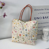 Tas Makan Siang Kecil Motif Bunga Bordir Model Bucket Tas Tangan Minimalis Tas Jinjing Kanvas untuk Kerja Luar Ruangan