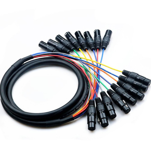 QINCROWN 8-Channel OFC Snake Cable Male Female 3-Pin XLR Connector PVC Balanced Audio Extension Cord for Microphones Speakers
