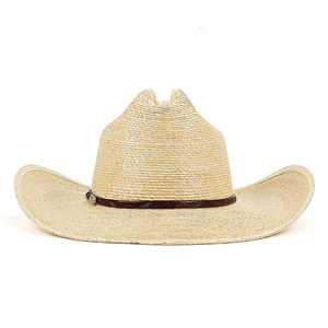 Sombrero de Vaquero de Paja de <span class=keywords><strong>Palma</strong></span> de Color Natural Linglong 100%, con Banda de Cuero PU, Estilo Occidental, para Fiesta o Esquí - Product Image 4