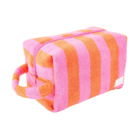 Sac à cosmétiques en coton rayé personnalisé en usine, trousse de toilette zippée pour maquillage et soins de la peau, pochette en tissu éponge pour maquillage